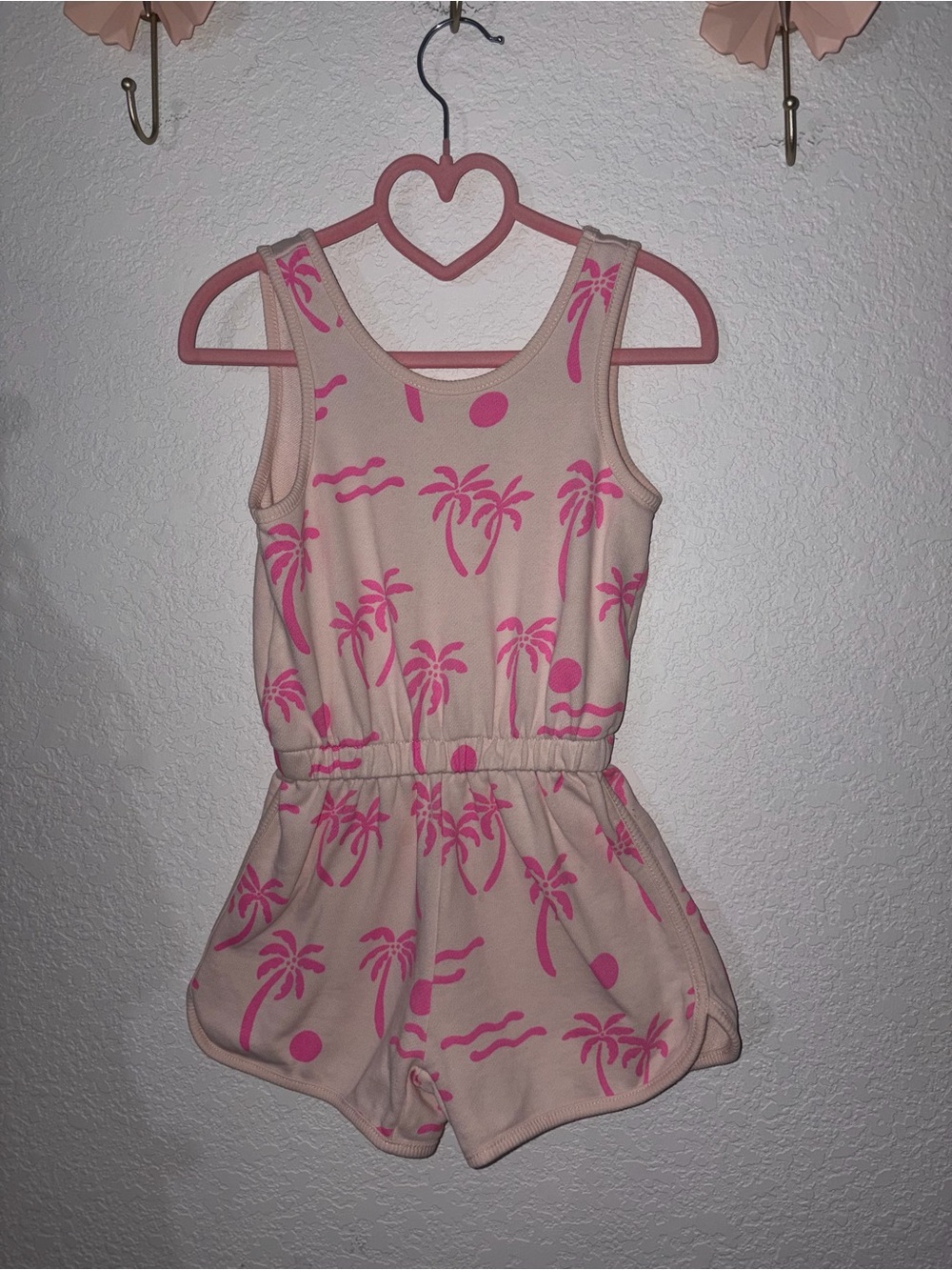 Zara Cream Romper with Hot Pink Palm Print